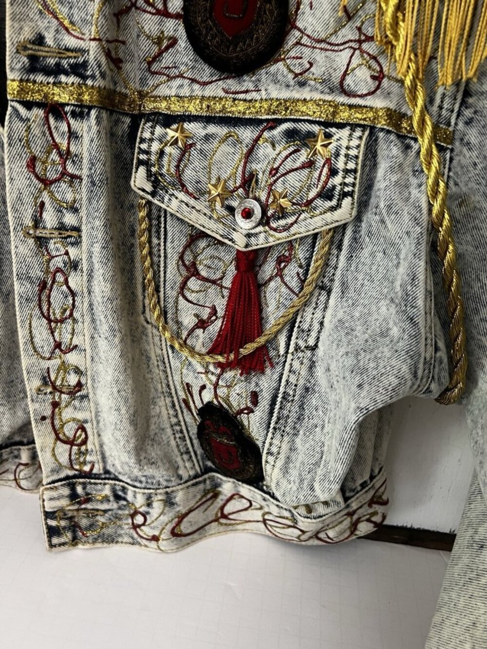 Tamarah Marie Hand painted Denim Jean Jacket Womens M Art To Wear Cadet OOAK.  N - Picture 6 of 8